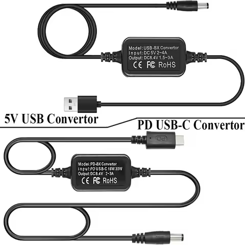 5V USB / USB-C PD Convertor to 5.5*2.1mm for Camera DC Coupler AC-PW20 NP-FW50 FZ100 Canon DR400 DR-