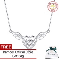 BAMOER สร้อยคอจี้รูปหัวใจเพทายที่เป็นประกาย925เงินสเตอร์ลิงสำหรับผู้หญิงสร้อยคอแบบมีปีกคอสายโซ่สำหรั