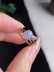 冰種翡翠天然翡翠A玉班指披指指環 • 18k金鑽石紫羅蘭翡翠戒指