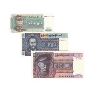 [Asia] Brand New Burmese 3 Pieces/Sheet (1,5,10) Set Coins Banknotes P56-58 Department Store260514