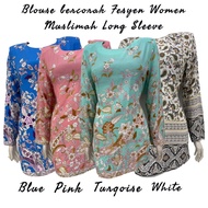 Blouse Bercorak Fesyen Women Muslimah a Long Sleeve Cotton Viscose Bercorak Batik Ready Stock Size 42 ~ 54