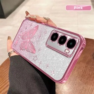 For Itel City 100 C671L Phone Case Cute Pink Butterfly Electroplated Straight Edge Case