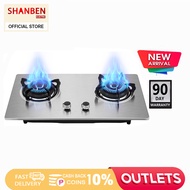 SHANBEN Gas Stove Stainless steel material gas stove Gas stove burner Built in burner gas stove Double burner gas stove Liquefied gas stove Durable Silver Apply to Liquefied gas