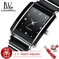 LouisWill jam tangan perempuan cantik Fashion Women Watch Square Womens Quartz Watch with Diamond  Ladies Wristwatches Ceramic Strap Classic Quartz Clock High Quality Watches for Female