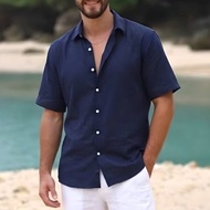 KEMEJA REMEDY Men's Short Sleeve Navy Linen Shirt - Durban Linen Shirt