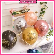 Metallic glitter rubber balloons printed with the word happy birtday for birthday decoration