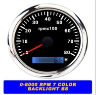 Motorcycle Tacho Meter Gauge 85mm RPM Tachometer Gauge With 7 Colors Backlight Marine Boat RPM Meter