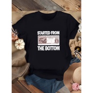 Women s T Shirt Started from the Bottom Vintage Food Coupon Print Beige Casual Tee Slimming Fit Brea