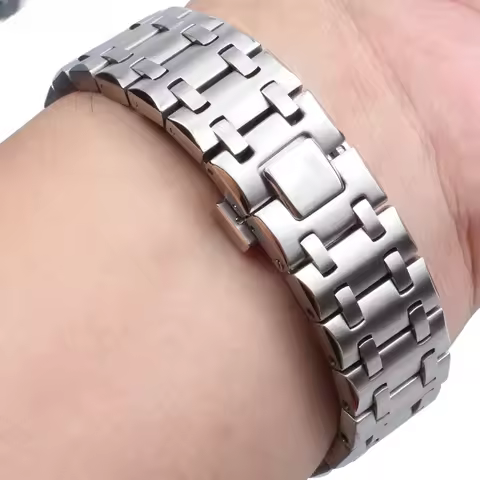 High-Quality Silvery Anti-Rust Watchband Solid Stainless Steel Butterfly Buckle Strap for AP Royal O