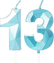 13th Birthday Candles, Blue Number 13 Candles for Birthday Cake, Blue 13 Birthday Candles for Cake, 