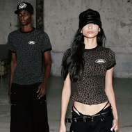 Badblood  Mystic Oval Logo Jersey Ringer Women Slim T-Shirt - Brown Leopard