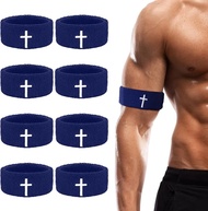 Zeyune 8 Pack Cross Bicep Bands Christian Arm Sweat Bands Armband Wristbands for Men Women Football