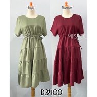 Latest midi Dress short-sleeved flare drawstringPOLOS D3400 3400