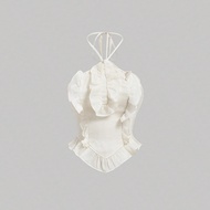 สีแอปริคอท วันวันหยุดฤดูร้อน Ruffled Halter Neck Bandana Hem Halter Top