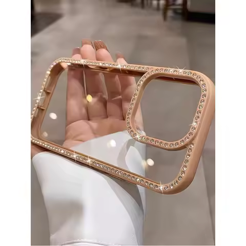 1pc Rose Pink Luxury Sparkling Diamond Transparent Phone Case Suitable For I Phone 16e/17Pro Max/15