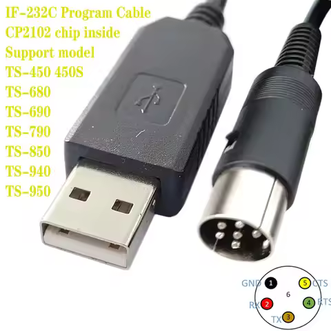 Kenwood CI-V IF 232 Data Cable USB to Din 6pin for TS450/850/950/690 Freq. Channel Reset/Flash/Updat