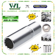 KING TOYO 1/2" 8mm-32mm 12 Point Box Socket Chrome Deep Length/Mata Impact Wrench Box Socket Mata So