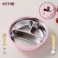 304 Food Grade Stainless Steel Dinner Plate Full Set Children Eating Plate with Suction Cup Anti-ove