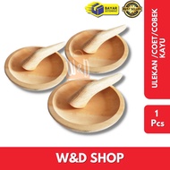 KAYU Ulekan Wood Set Cobek Wood 3 Sizes / Ulekan Wood + Cobek - Unique Wooden Coet - Ulekan Wood