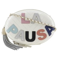 二手 CHANEL La Pausa 小牛皮鏈條單肩包，法國製造，白色，雙拉鍊，斜挎帶，女士包。