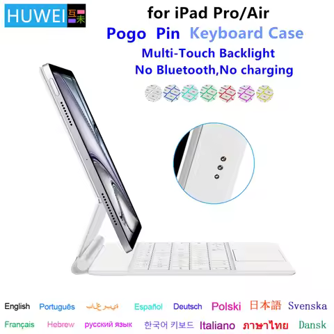 HUWEI Smart Pogo Pin Magic Keyboard for iPad Air 11 inch M3 M2 Pro 13 M4 12.9 6th 5th 4th 10.9 7th S