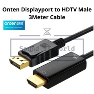 Onten Displayport to HDTV Male 3Meter Cable 4K*2K Adapter Resolution TV Projector Monitor PC Laptop