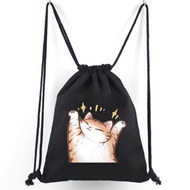 HITAM Black Drawstring Bag With Orange Cat Motif/Ginger Cat/Carrying Bag/Children's hampers/Souvenirs