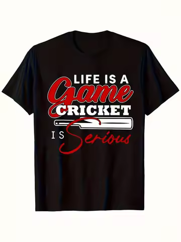 Fun Cricket Fan Helmet Jersey Cricket Bat Cricket T-Shirt, Men's Casual Fashion T-Shirt, Anti-Pillin