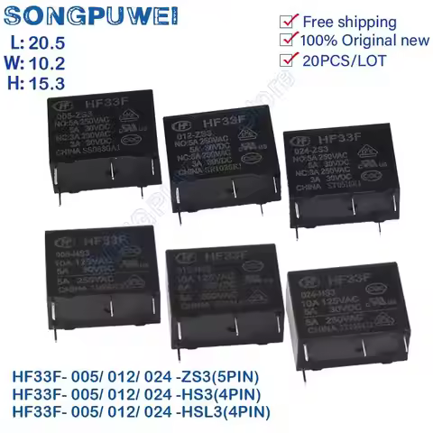 20Pcs Relays 5V 12 24V DC HF / JZC-33F -005 012 024 -HS3 -ZS3 HF33F-012-HS3 1H HF33F-024-ZS3 1N HF33