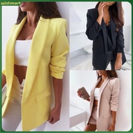 [WM]  Women Blazer Solid Color Lapel Autumn Winter Elegant Turndown Collar Suits Coat for Office