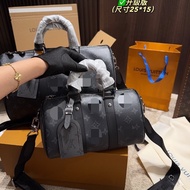 2025 New Style Men's Bag Genuine Leather Pillow Bag Boston Women's Bag Travel Bag Travel Bag Black S