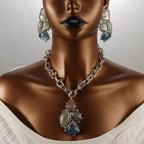 Chunky Retro Women's Accessories Vintage Boho Coquette Necklace Fashion Y2k Party Earring Long Stain