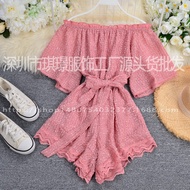 Jumpsuit women's summer 2020 new Korean version of the word strapless, thin, fresh and fairy lace shirt