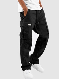 ZAFUL Cargo Pants for Men Large Pocket Drawstring Hem Tooling Trousers Solid Mid-waist Streetwear Lo