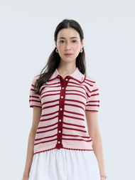AILUMI - Joyce Striped Top เสื้อไหมพรมลายทาง ถักลายตาข่าย