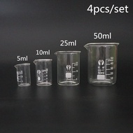 4Pcs/set 5ml/10ml/25ml/50ml Glass Beaker Pyrex Beaker Lab Measuring Cup For Lab or Kitchen Use Inspe