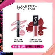 Make Over Ombre Lips Surprise Baes - Color Stick Matte Crayon + Powerstay Vivid Waterlite Lip Stain