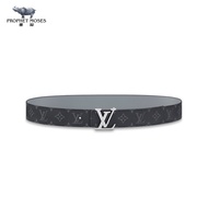 LV Ink Rhino New Men's Spliced Bright Cowhide Monogram Eclipse Canvas Letter Buckle Double sided Belt M0535S