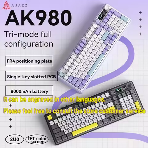 Ajazz AK980 RGB Backlit Mechanical Gaming Keyboard 98 Keys Bluetooth Wireless Hot Swap Tri-mode Supp