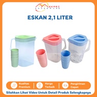 Ice Jug Pitcher Plastic Water Jug Pitcher 2,1 Liter with 4 Glasses