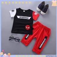 80-120 Baby Boys Two Piece Set Cartoon Spiderman Letter Printing Short Sleeved T-shirt+shorts Suit f