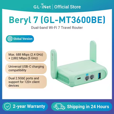 GL.iNet GL-MT3600BE(Beryl 7) Dual-band Wi-Fi 7Wireless 2.5G Router,Mini Portable VPN Routers WiFi fo