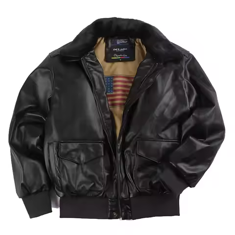2026 Winter Vintage A2 leather jacket men streetwear Removable fur flight motorcycle bomber padded a
