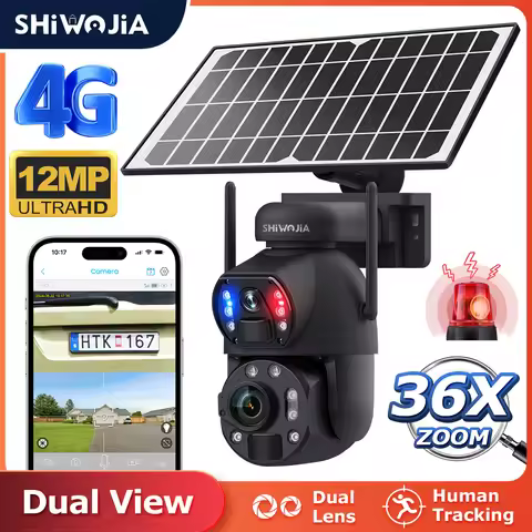 SHIWOJIA 6K 12MP 4G Solar Camera 36X Zoom DualLens Recording Humanoid Tracking Outdoor WIFI Camera M