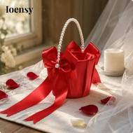 Ioensy Satin Wedding Ceremony Basket with Pearl Handle Flower Petal Holder for Wedding Aisle Recepti