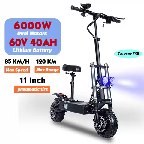 E5B 6000W 60V 40Ah 11 inch off-road tyre trottinettes électriques dual motors removable seat skutery