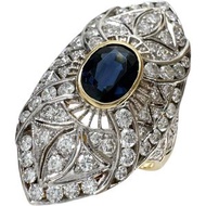 二手 18K 金藍寶石鑽石戒指，15.5 號，9.6 克，女士款。