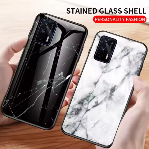 Realme Q3 Pro 5G RMX2205 Case Marble Grain Tempered Glass Shockproof Hard Back Phone Case for Realme