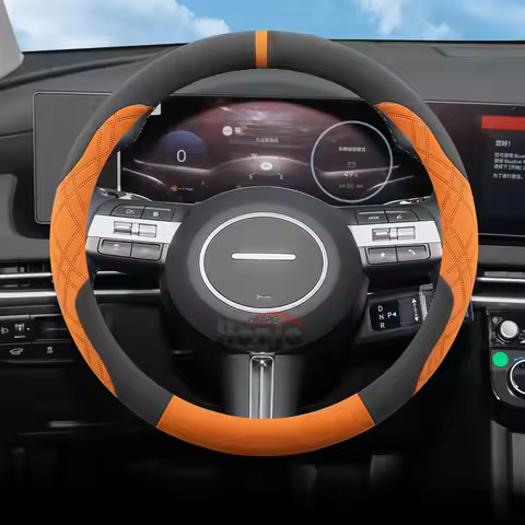 Suede Car Steering Wheel Cover Fits Hyundai Accent GL Elantra N Line, Santa Fe Hybrid, IONIQ 5 i10/i