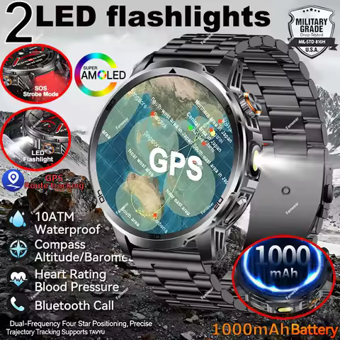 Military sturdy outdoor smart watch men's fun run SOS distress light +LED flashlight 1000 mAh batter